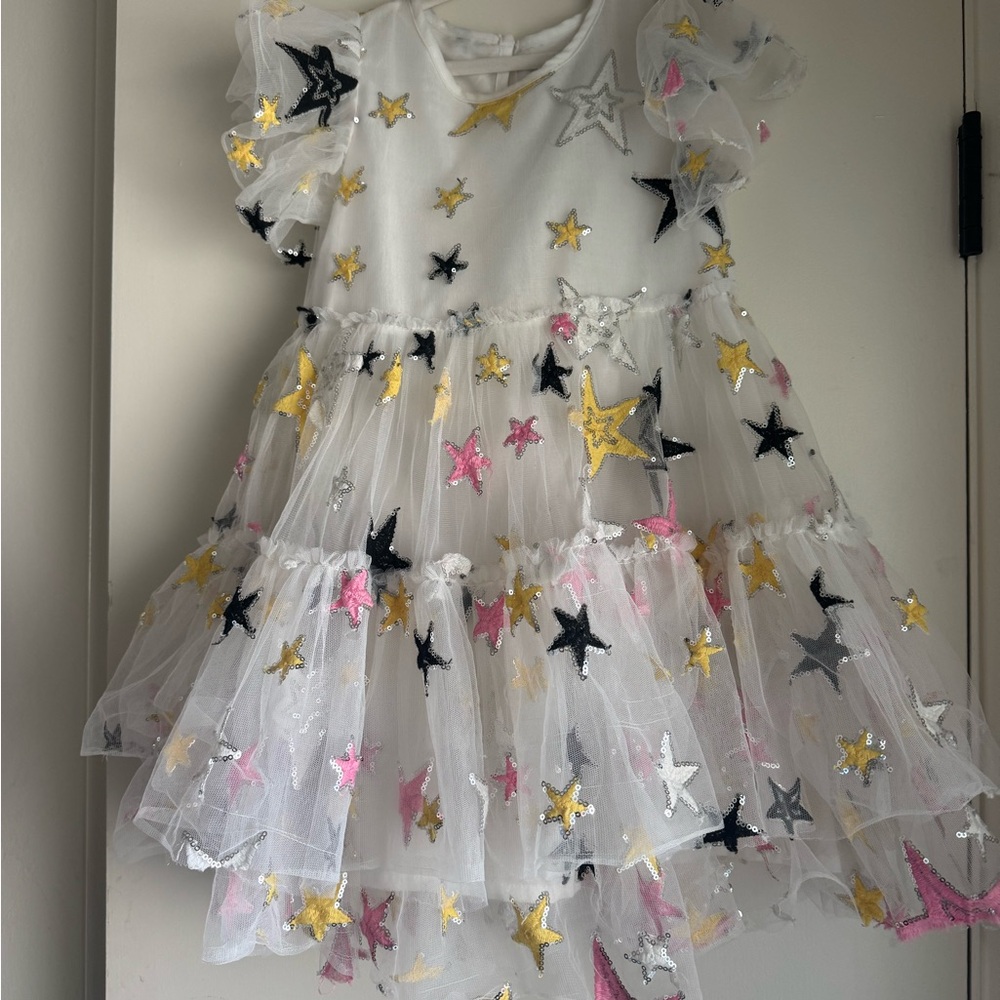 Lola + The Boys Sequin Star Dress in White and Gold
